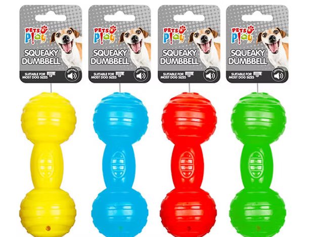 Squeaky Ribbed Dumbbell Dog Toy