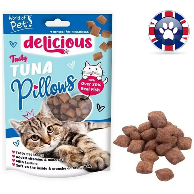 Box of 10 x World Of Pets Delicious Tuna Pillows Cat Treats