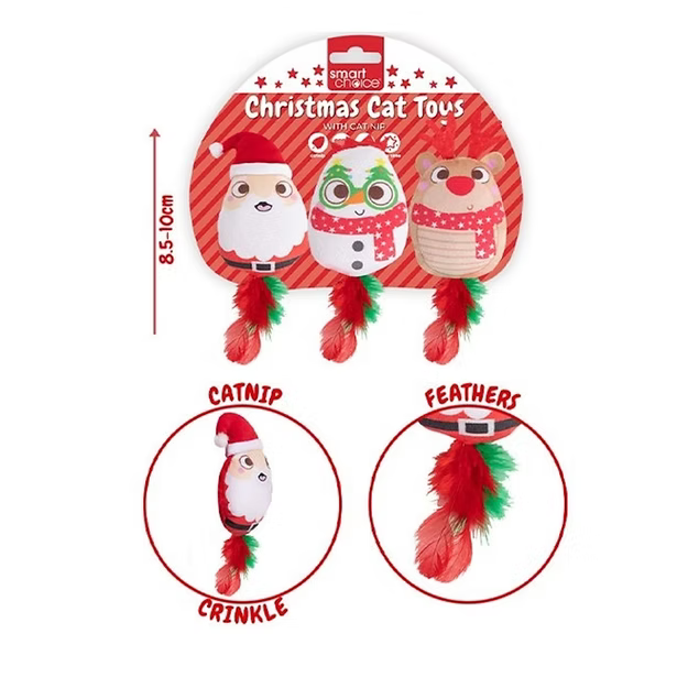 Festive Christmas Catnip Cat Toys with fluffy tails