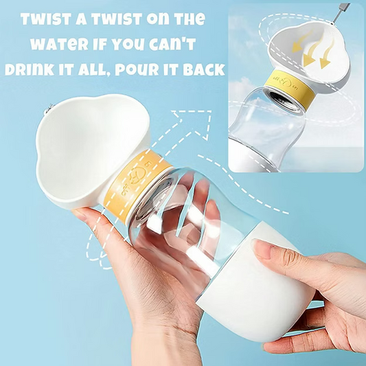 550ML Leak Proof Dog Cat Drink Bottle with 200ml Dog Food Cup - White