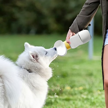 550ML Leak Proof Dog Cat Drink Bottle with 200ml Dog Food Cup - White