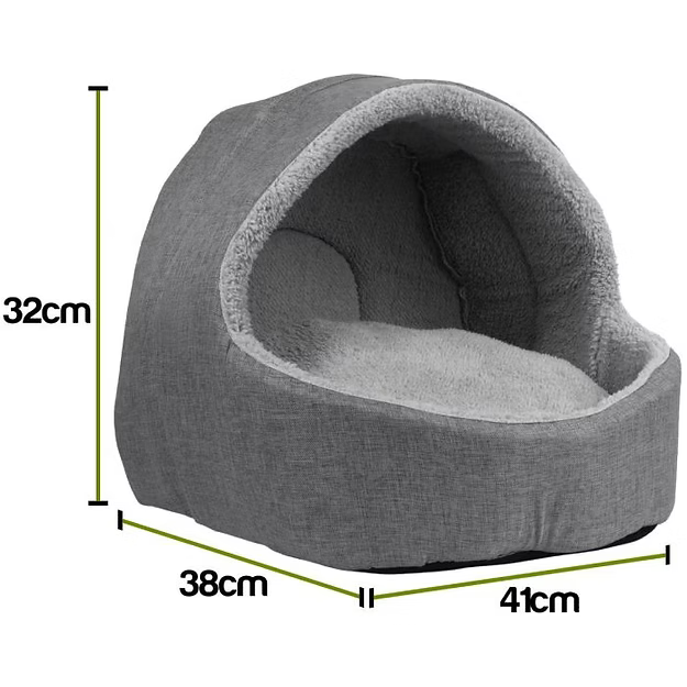 Soft Fleece Cat (Or small dog) Igloo Bed - Grey